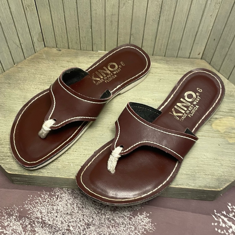 Kino Brown Leather Thong Sandals Made in Key West FL 6